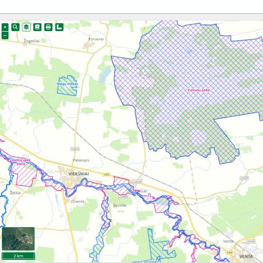 Saugomų teritorijų valstybės kadastro žemėlapio fragmentas